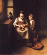 A Woman Scraping Parsnips,with a Child Standing by Her, Nicolas Maes